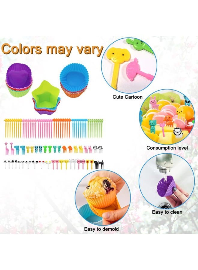 lyfLux 108 PCS Silicone Bento Box Dividers Kit, Bento Box Accessories, 90pcs Food Picks and 18pcs Silicone Cupcake Liners - Image 5