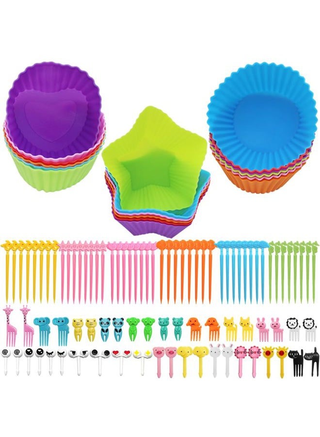 lyfLux 108 PCS Silicone Bento Box Dividers Kit, Bento Box Accessories, 90pcs Food Picks and 18pcs Silicone Cupcake Liners - Image 1
