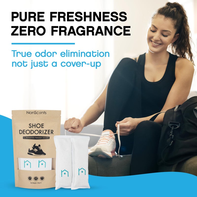 NonScents Shoe Deodorizer 2-Pack (4 Count) - Odor Eliminator, Air Freshener, Smell Absorber, Scent Remover for Shoes, Gym Bags, Soccer Cleats, Closets, Pet Area, Reusable - Shoe Deodorant - Image 2