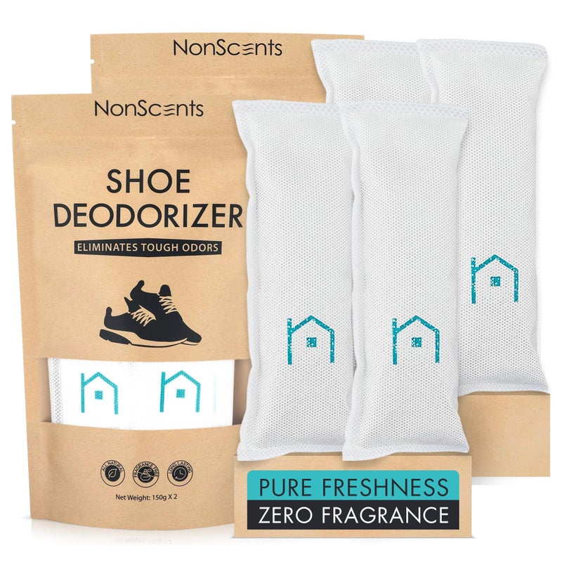 NonScents Shoe Deodorizer 2-Pack (4 Count) - Odor Eliminator, Air Freshener, Smell Absorber, Scent Remover for Shoes, Gym Bags, Soccer Cleats, Closets, Pet Area, Reusable - Shoe Deodorant - Image 1