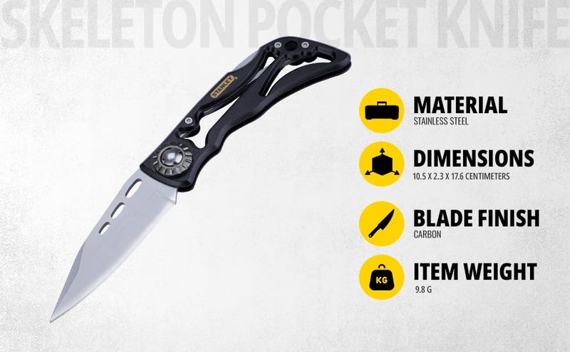 Stanley STANLEY 010253 Skeleton Pocket Knife for Home Professional Use Ideal for Cutting Into Multiple Surfaces YELLOW BLACK  - Image 5