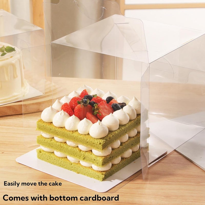 JDLYEVER Clear Cake Boxes, 20-Piece Set of 5-Inch Transparent Plastic Cake Boxes with Base & Handle, for Mousse Cakes, Cupcakes, Muffins, Cookies - Size 15x15x13 cm, Scratch-Resistant Protective Film - Image 3