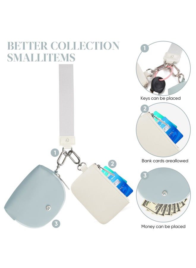 VUTUXA KeyChain Wallet Wristlet Wallets For Women Mini Zip Dual Pouch Wristlet (white+baby blue) - Image 5