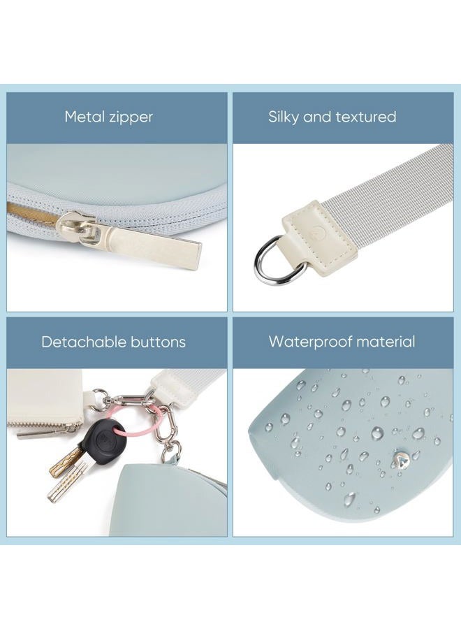 VUTUXA KeyChain Wallet Wristlet Wallets For Women Mini Zip Dual Pouch Wristlet (white+baby blue) - Image 4