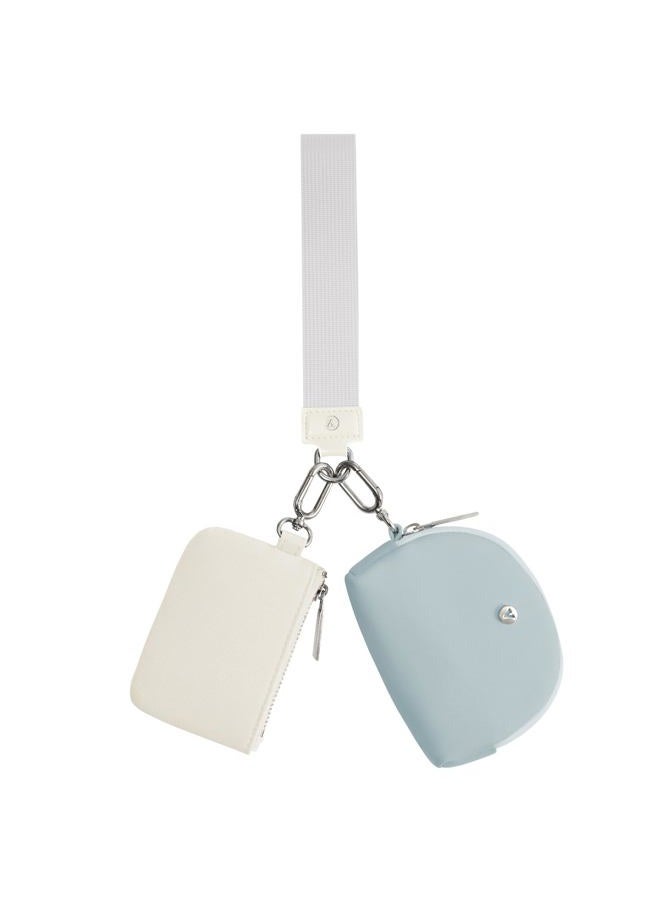 VUTUXA KeyChain Wallet Wristlet Wallets For Women Mini Zip Dual Pouch Wristlet (white+baby blue) - Image 1