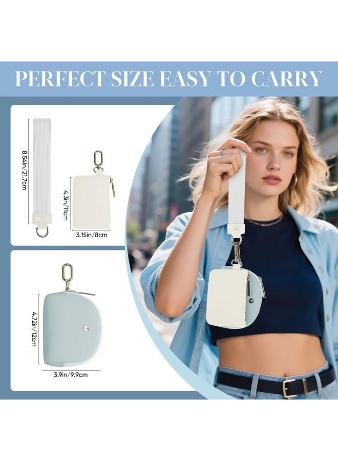 VUTUXA KeyChain Wallet Wristlet Wallets For Women Mini Zip Dual Pouch Wristlet (white+baby blue) - Image 2