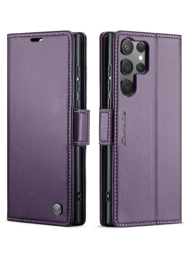 CaseMe Flip Wallet Case For Samsung Galaxy S25 Ultra RFID Blocking PU Leather Wallet Flip Folio Case with Card Holder Kickstand Shockproof Phone Cover - Purple - Image 1