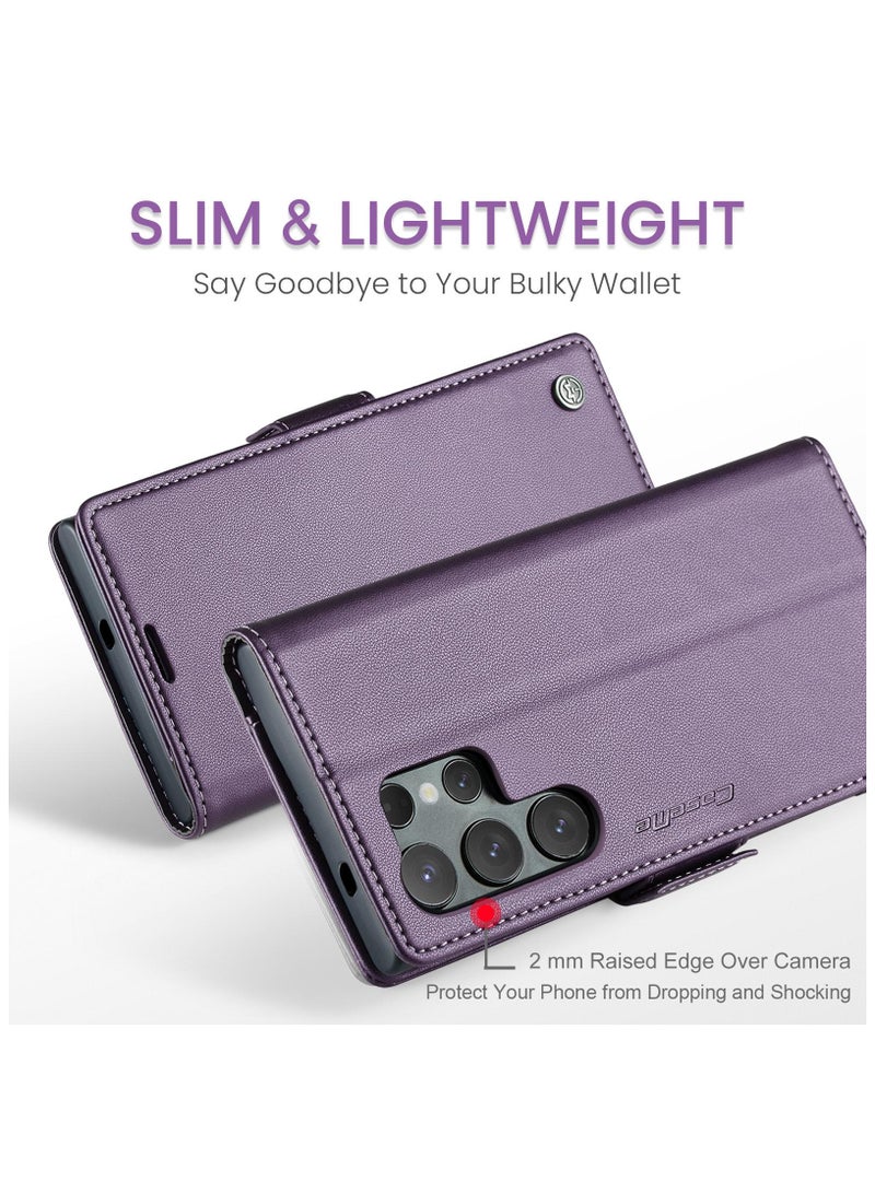 CaseMe Flip Wallet Case For Samsung Galaxy S25 Ultra RFID Blocking PU Leather Wallet Flip Folio Case with Card Holder Kickstand Shockproof Phone Cover - Purple - Image 3