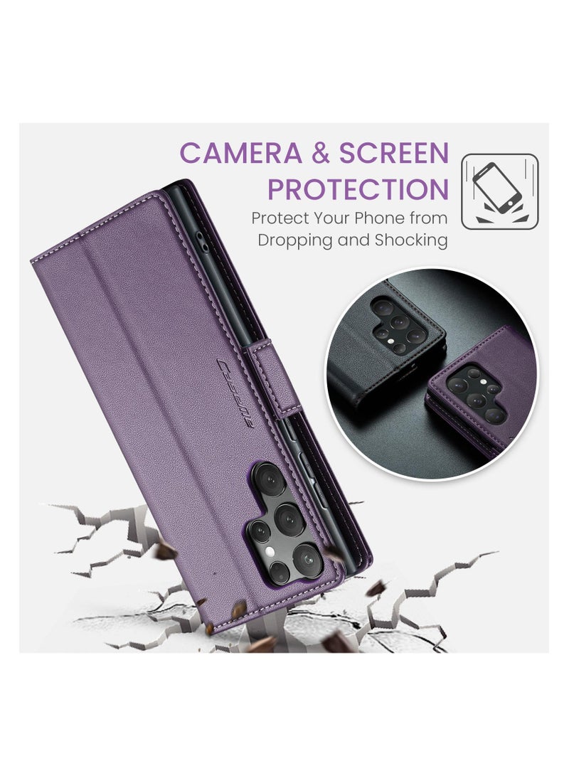 CaseMe Flip Wallet Case For Samsung Galaxy S25 Ultra RFID Blocking PU Leather Wallet Flip Folio Case with Card Holder Kickstand Shockproof Phone Cover - Purple - Image 4