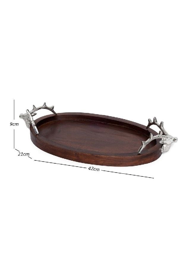 homes r us - Joy Decor Tray, Walnut & Silver - 42x21x9 cm - Image 1