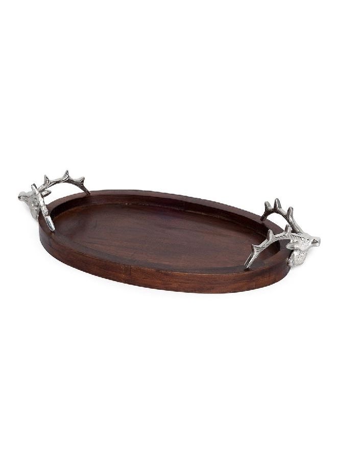 homes r us - Joy Decor Tray, Walnut & Silver - 42x21x9 cm - Image 1