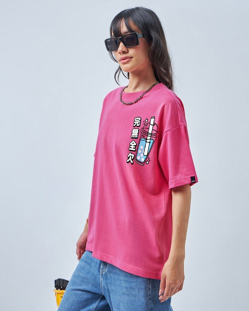 bewakoof Women's Pink Just Summer Things Graphic Printed Oversized T-shirt - Image 4