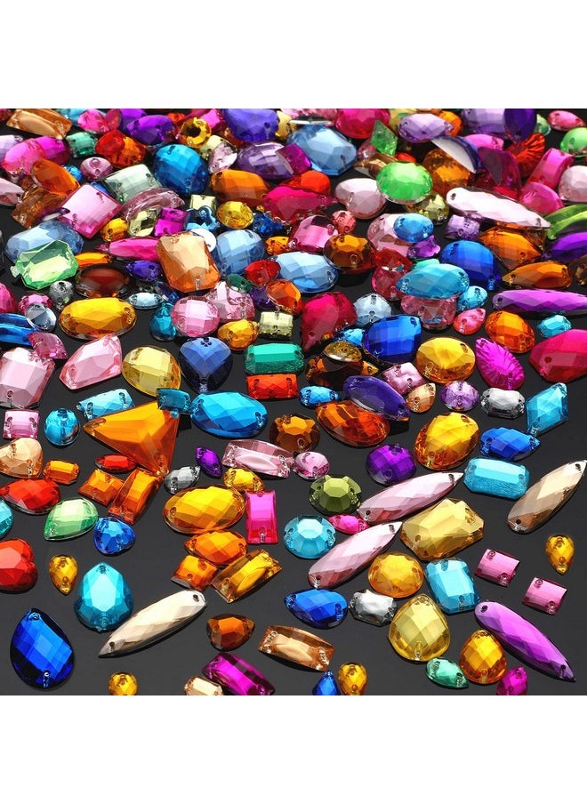 Chuangdi 500 Pieces Sewing Gems Acrylic Sewing Crystal Mixed Shapes Sew On Rhinestones With 2 Holes For Clothes Sewing Beads Decorations (Multicolor)  - Image 1