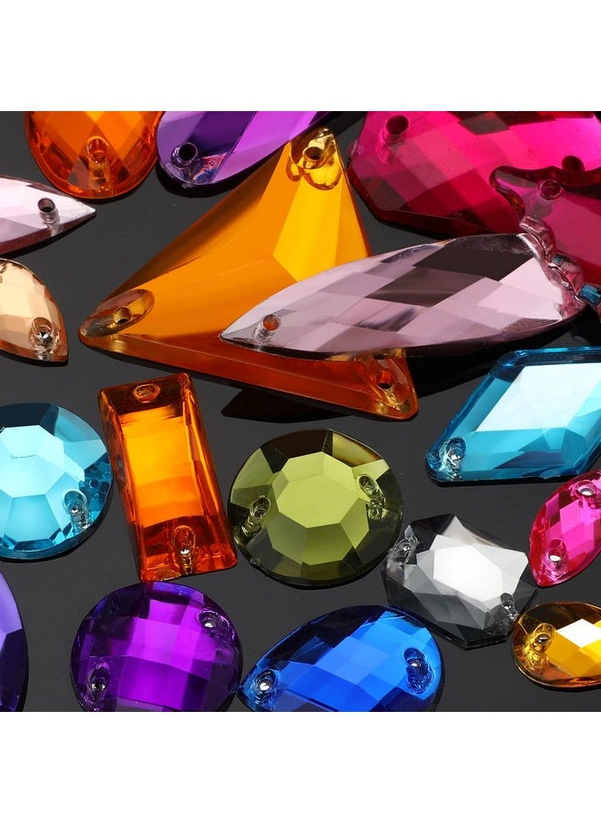 Chuangdi 500 Pieces Sewing Gems Acrylic Sewing Crystal Mixed Shapes Sew On Rhinestones With 2 Holes For Clothes Sewing Beads Decorations (Multicolor)  - Image 4