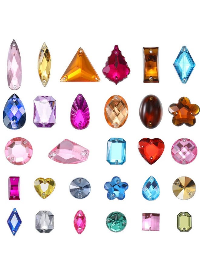 Chuangdi 500 Pieces Sewing Gems Acrylic Sewing Crystal Mixed Shapes Sew On Rhinestones With 2 Holes For Clothes Sewing Beads Decorations (Multicolor)  - Image 2