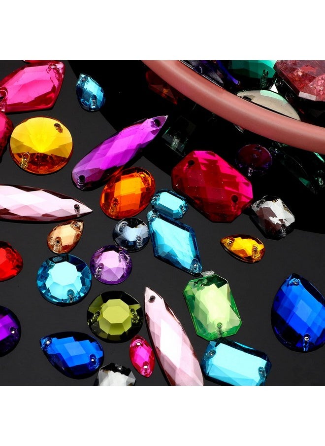 Chuangdi 500 Pieces Sewing Gems Acrylic Sewing Crystal Mixed Shapes Sew On Rhinestones With 2 Holes For Clothes Sewing Beads Decorations (Multicolor)  - Image 3