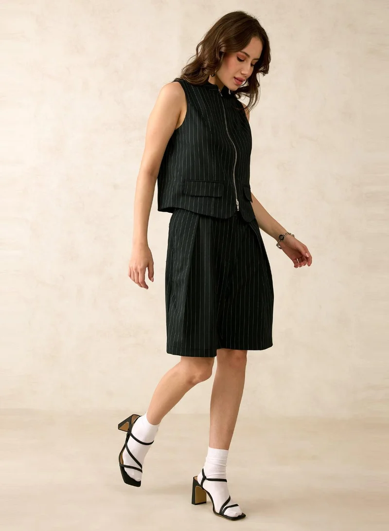 فيرجيو Viscose Stretch Striped Pleated Culottes