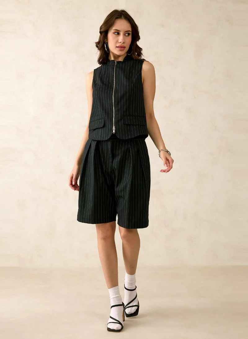 فيرجيو Viscose Stretch Striped Pleated Culottes