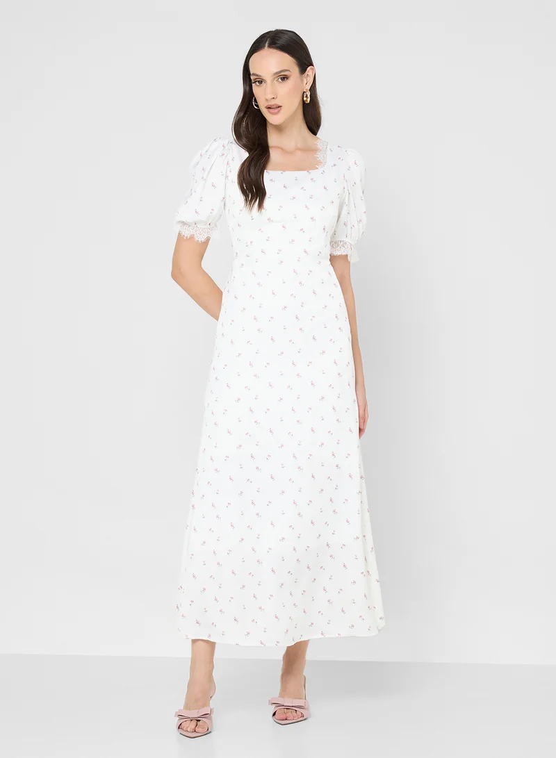 ايلا Ditsy Print Dress With Back Tie Detail