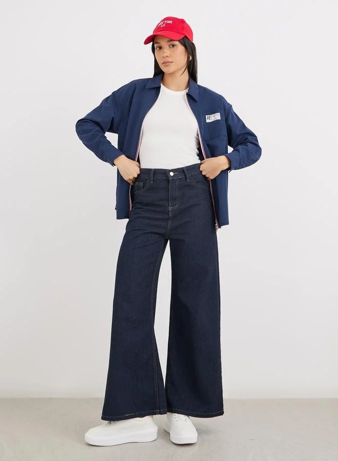 Styli Styli Contrast Zipper Oversized Long Sleeve Shirt