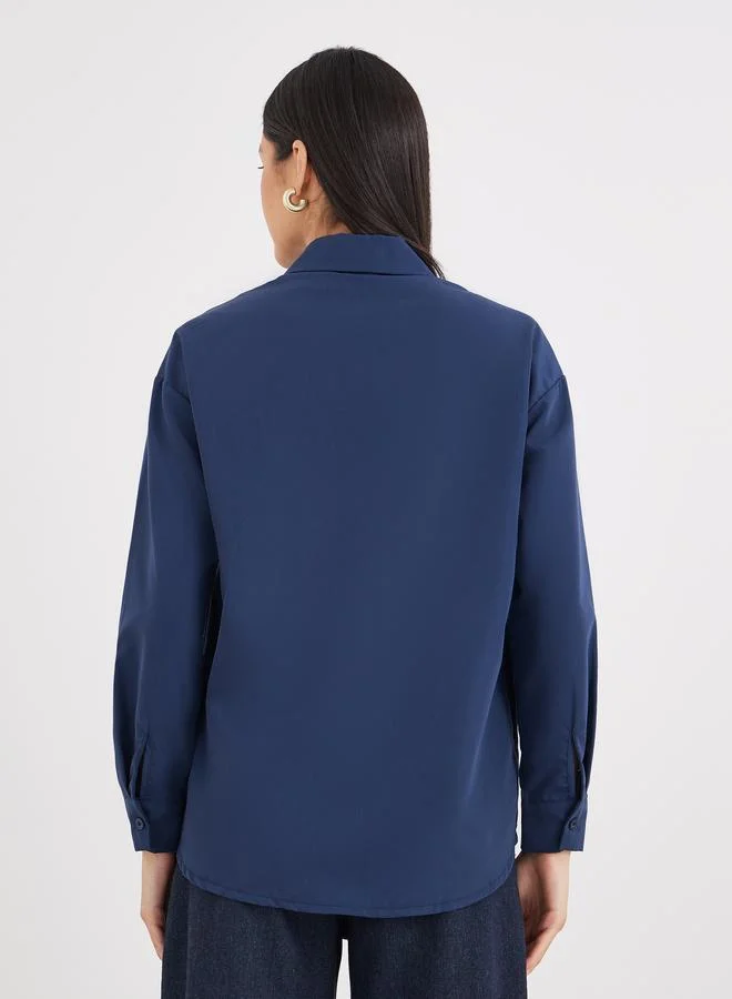 Styli Styli Contrast Zipper Oversized Long Sleeve Shirt