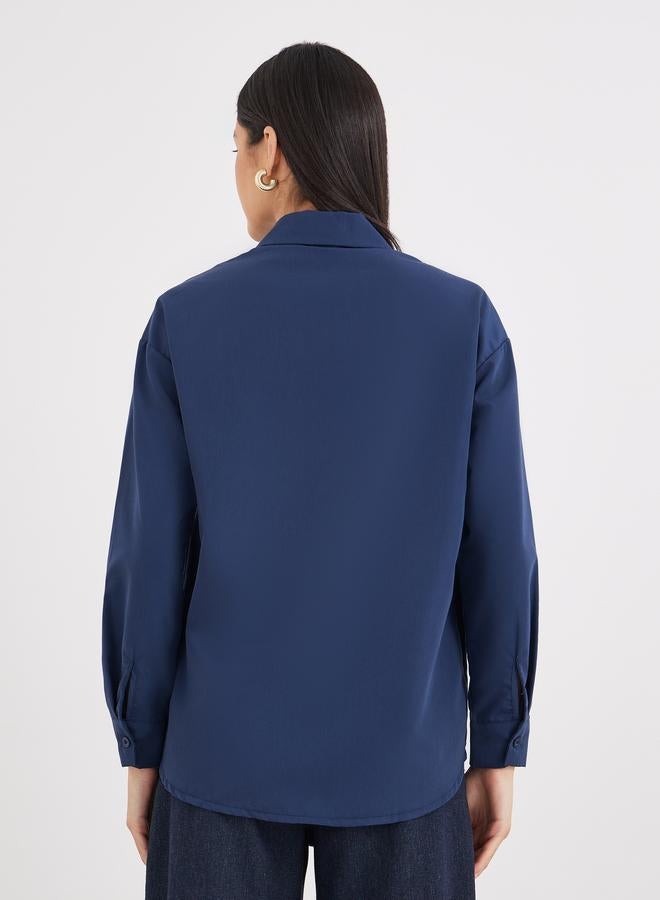 Styli Contrast Zipper Oversized Long Sleeve Shirt - Image 5