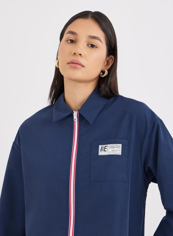 Styli Styli Contrast Zipper Oversized Long Sleeve Shirt