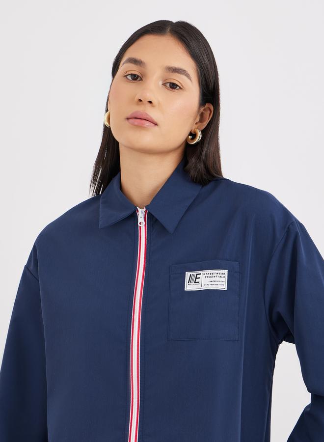 Styli Contrast Zipper Oversized Long Sleeve Shirt - Image 4