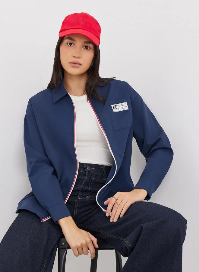 Styli Contrast Zipper Oversized Long Sleeve Shirt