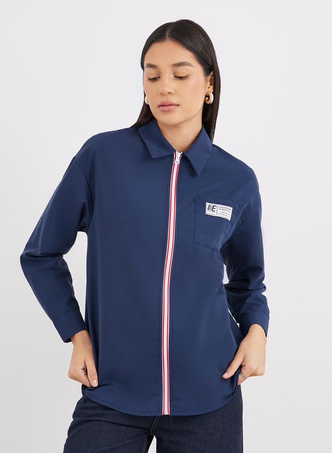 Styli Contrast Zipper Oversized Long Sleeve Shirt - Image 1