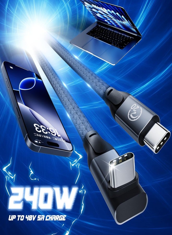 UseBean USB C 90 Degree Cable 1ft, 90° Short USBC to USBC 3.2 Gen 2x2 20Gbps Data Transfer Cable, 5K/4K 60Hz Monitor Cord, 240W PD Type C Rapid Charging Cord for iPhone 16 Pro Max, iPad, MacBook - Image 2
