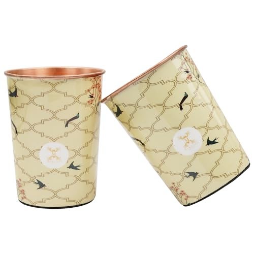 MERCAPE® 100% Pure Copper Glasses Set of 2 | Designer Meena Print | 300ml Each | Ayurvedic Benefits | Handmade Copper Tumblers for Daily Use & Gifting (Multiple Designs) (Beige Swallow Design) - Image 2