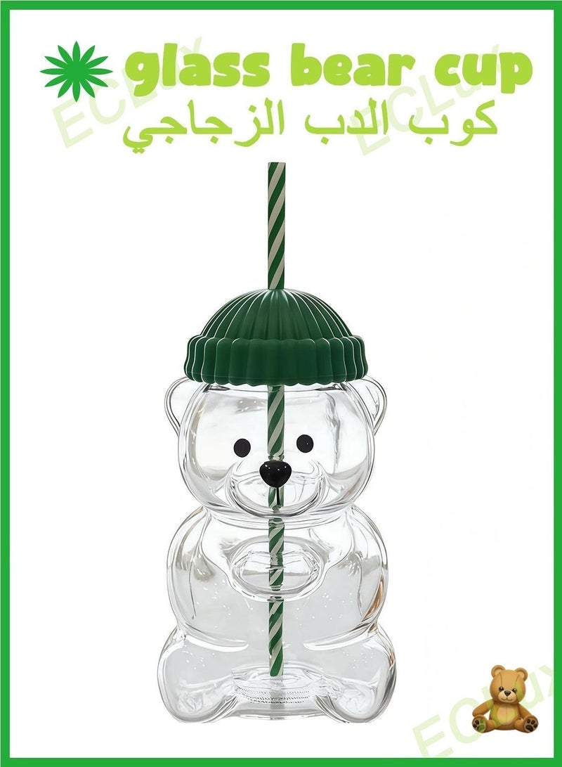 إي سي لوكس كوب قش على شكل دب جديد، كوب زجاجي لطيف على شكل دب مع ماصة، أكواب قهوة لطيفة موديل 2026، أكواب زجاجية على شكل دببة، أدوات شرب زجاجية للقهوة والبيرة والنبيذ والكوكتيلات (قطعة واحدة) - Image 1
