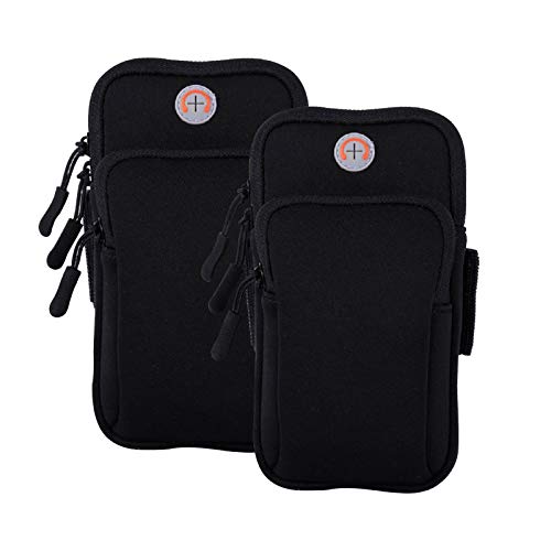 MOVOYEE حزام ذراع الهاتف MOVOYEE 2Pack للجري، حامل الهاتف الذكي لحزام الذراع لـ iPhone 16 16e 15 14 13 12 11 Pro Max Xs Max Xr X 8 Plus SE/Galaxy S25 S24 S23 S21 Note 10، حزام ذراع مقاوم للماء، كم أسود - Image 1