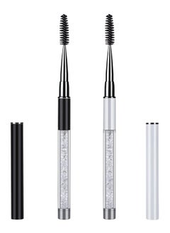 2-Pack Reusable Eyelash & Eyebrow Brushes with Tubes, Bendable Mascara Wands for Extensions, Travel-Friendly Black/White Set