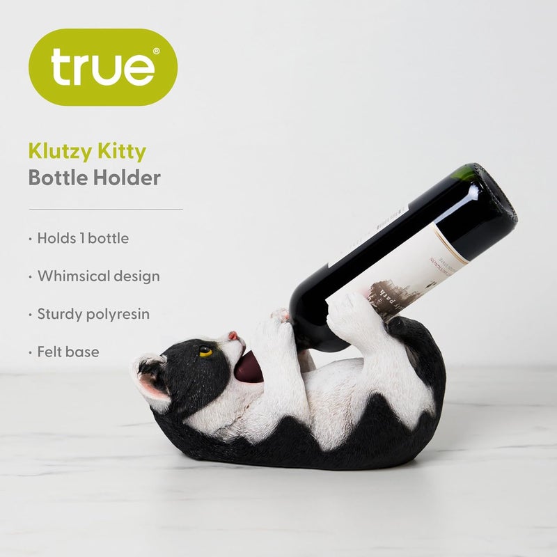 True Klutzy Kitty Cat Countertop Wine Bottle Holder Kitchen Decor Tabletop Wine Rack Animal Stand for Cat Lovers and Pet Owners, Black and White, Set of 1 - Image 2