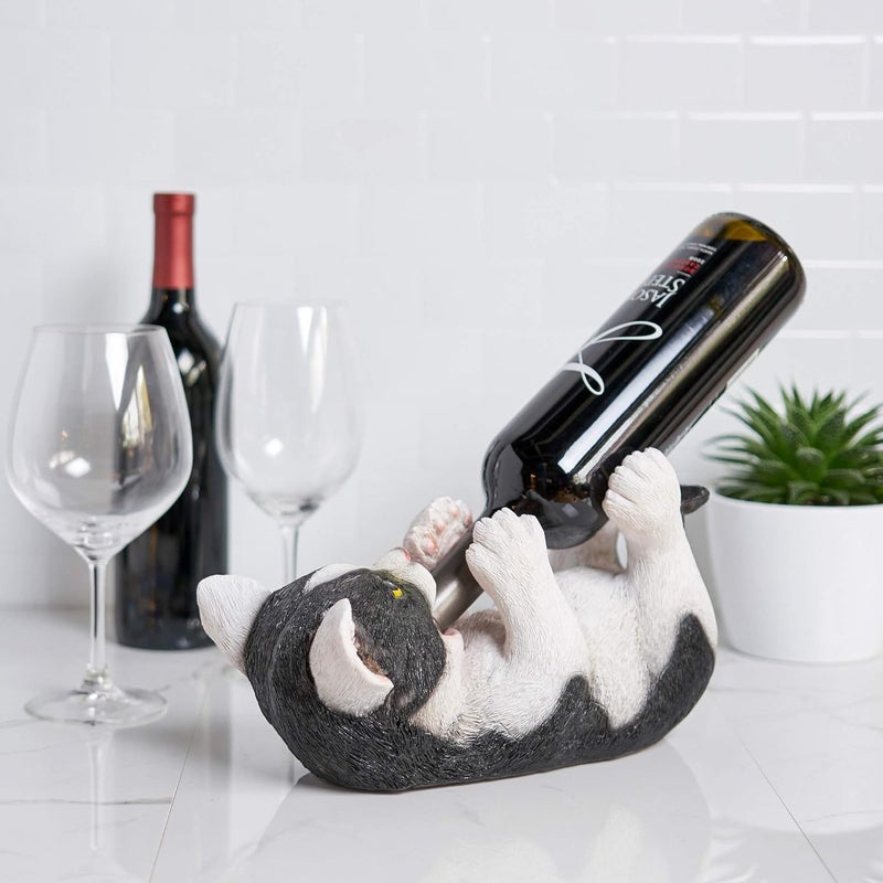True Klutzy Kitty Cat Countertop Wine Bottle Holder Kitchen Decor Tabletop Wine Rack Animal Stand for Cat Lovers and Pet Owners, Black and White, Set of 1 - Image 5