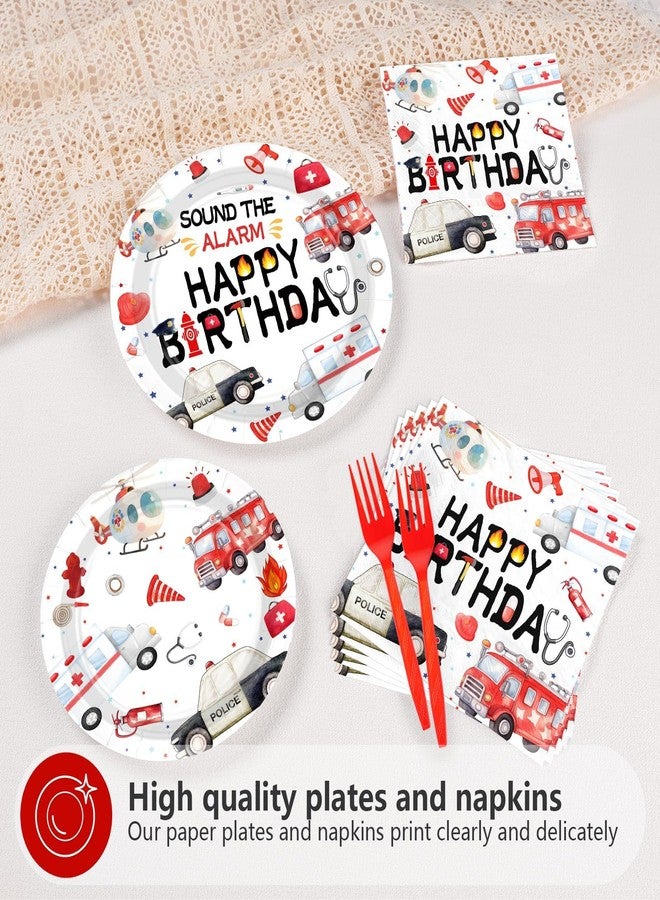 Grencian 96pcs Fire Truck Birthday Party Decorations Fire Truck Themed Plates and Napkins Ambulance Tableware Police Car Dinnerware for Kids Boys Girls Emergency Vehicle Birthday Party Decorations - Image 4