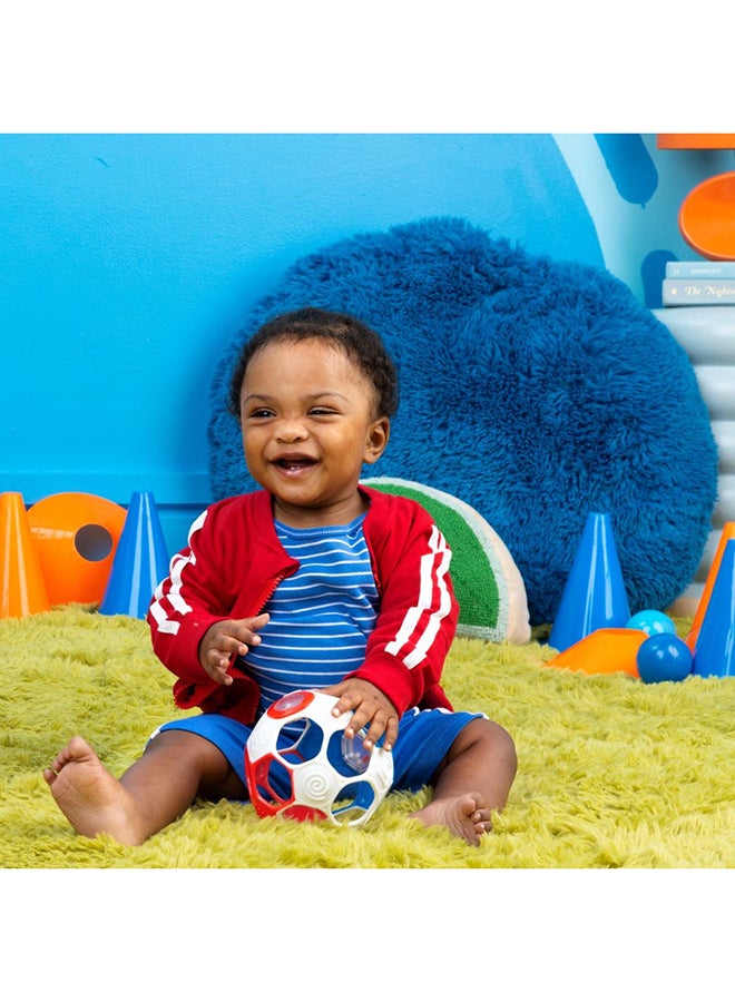 Bright Starts - Oball Grippin' Goals Rattle Soccer Ball - Red, White & Blue, Easy-Grasp Toy for Newborn and Up - Image 2