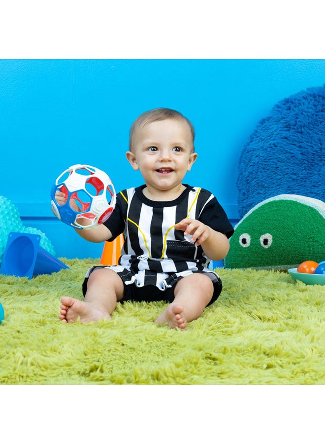 Bright Starts - Oball Grippin' Goals Rattle Soccer Ball - Red, White & Blue, Easy-Grasp Toy for Newborn and Up - Image 4