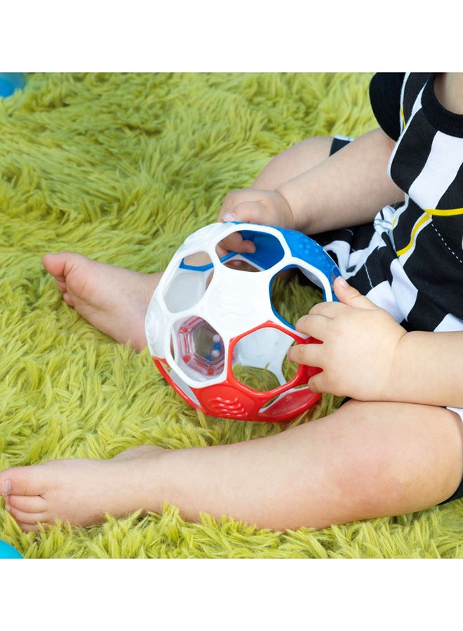 Bright Starts - Oball Grippin' Goals Rattle Soccer Ball - Red, White & Blue, Easy-Grasp Toy for Newborn and Up - Image 3