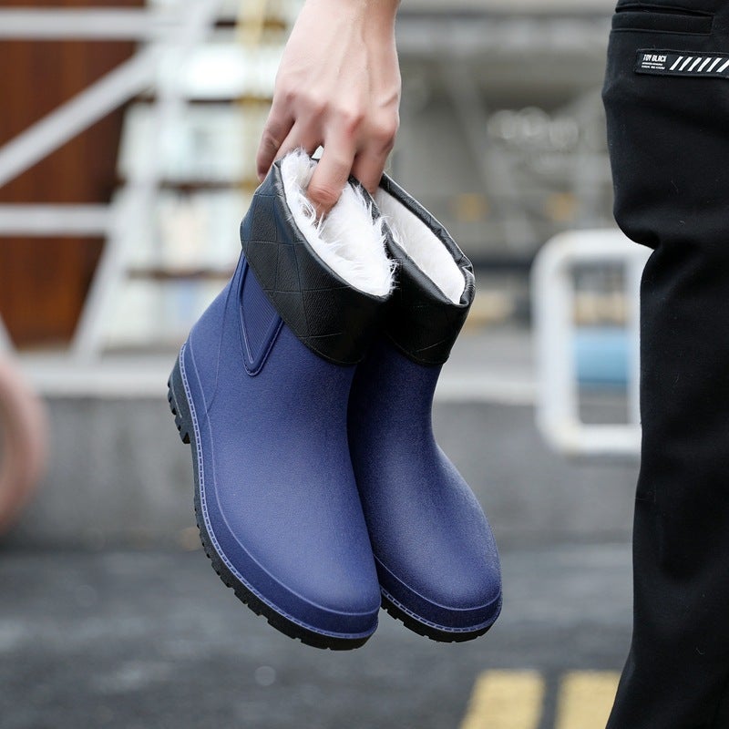 Mens Short Tube Rain Boots Fashion Durable Non-slip 2098 Blue (1 size larger for fleece-lined models) 
