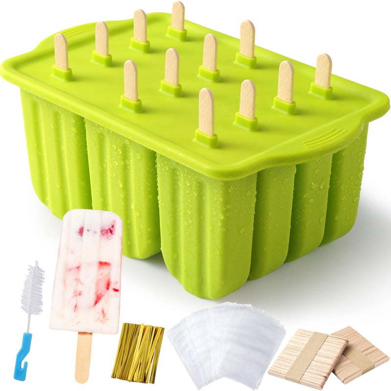 Sinnsally Ice Lolly Moulds12 Pieces Silicone Ice Lolly Tray  Ice Cream MouldsLarge Popsicle Mold SetReusable Ice Pop Moulds BPA Free Ice Maker with Wooden 100PCS Popsicle Sticks50 Popsicle Bags