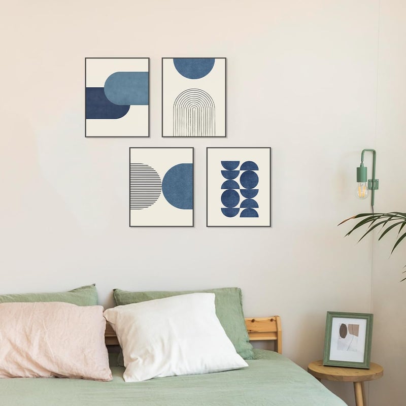 PLKMN Navy Blue Abstract Wall Art Decor Set of 4 - Bathroom Decor, Boho Minimalist Wall Art Prints for Bedroom Living Room 8x10 (Unframed) - Image 3