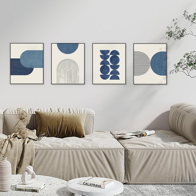 PLKMN Navy Blue Abstract Wall Art Decor Set of 4 - Bathroom Decor, Boho Minimalist Wall Art Prints for Bedroom Living Room 8x10 (Unframed) - Image 2