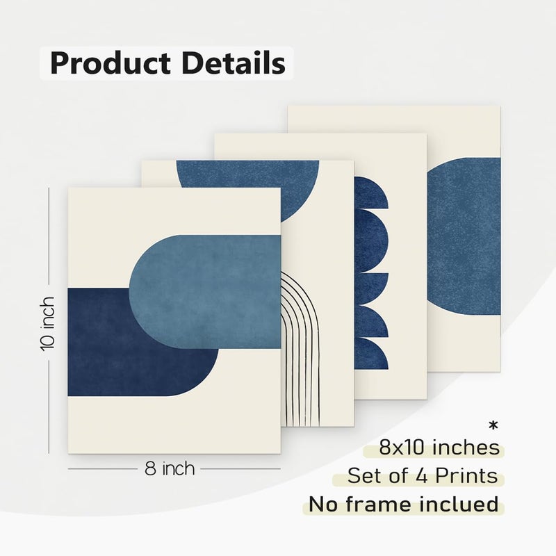 PLKMN Navy Blue Abstract Wall Art Decor Set of 4 - Bathroom Decor, Boho Minimalist Wall Art Prints for Bedroom Living Room 8x10 (Unframed) - Image 5