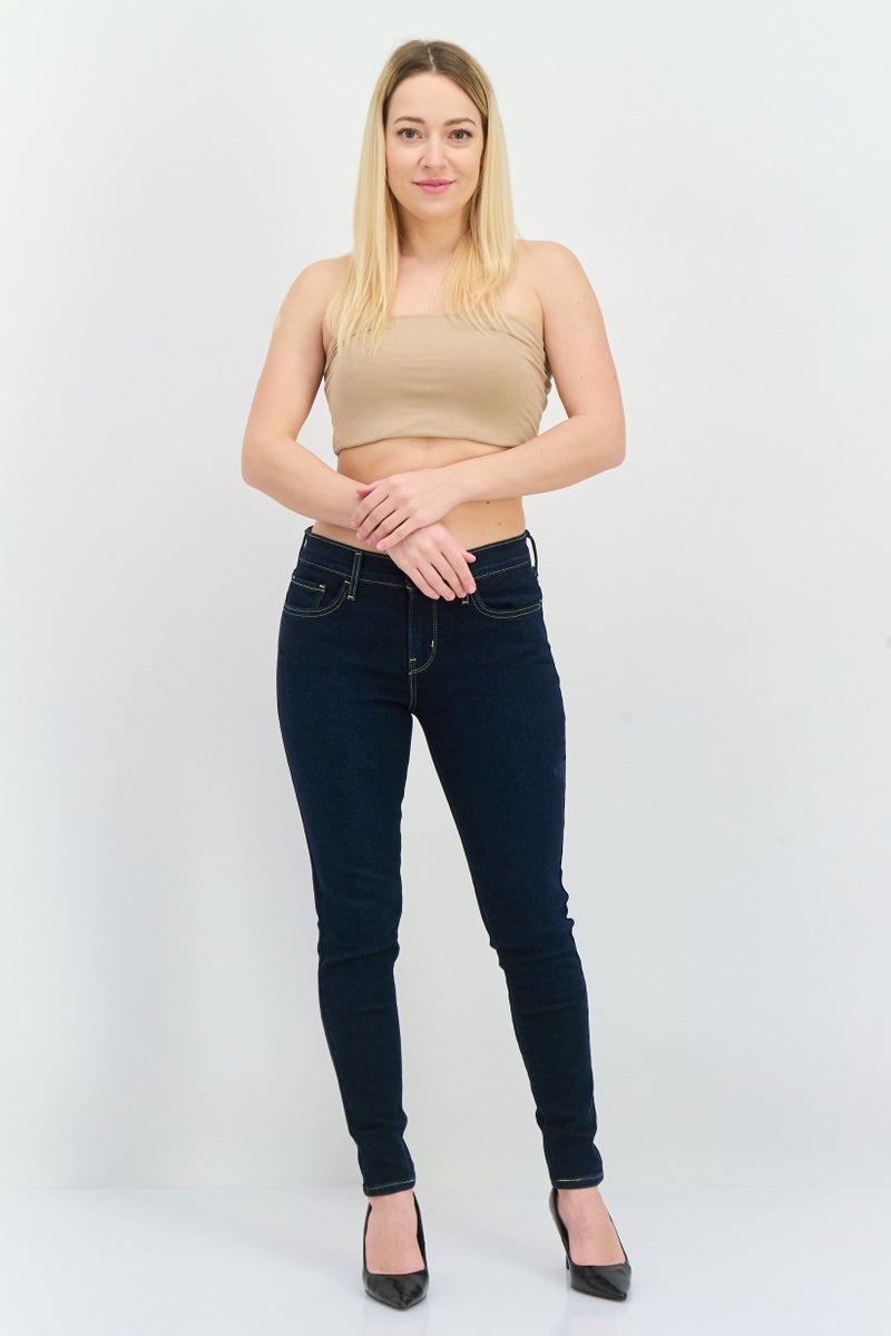 Levi's جينز نسائي ضيق بخصر متوسط مرن، أزرق داكن - Image 4