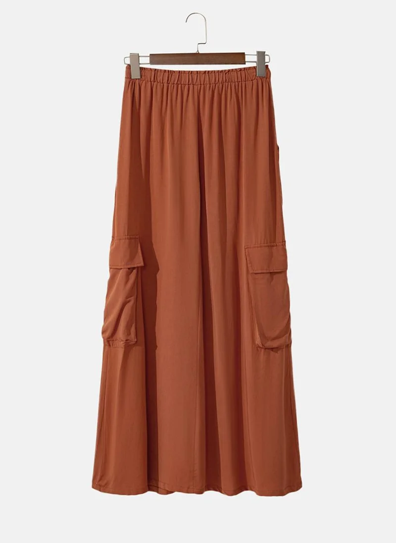 YUNIQEE Rust Plain Cargo Maxi Skirt