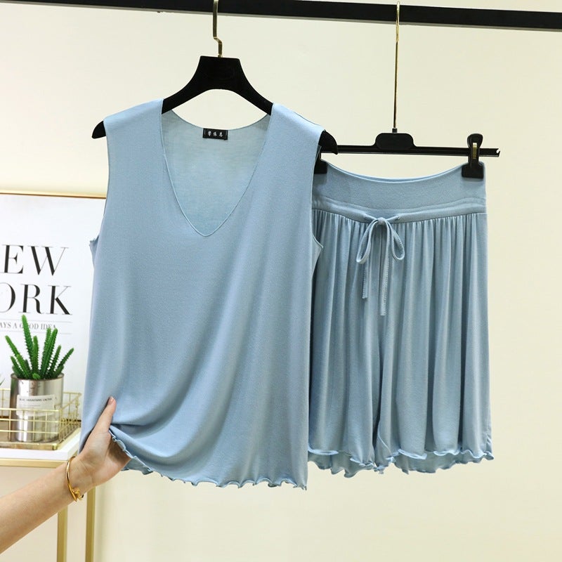 Women's Modal Pajama Set - V-Neck Tank Top and High-Waist Shorts - Image 4
