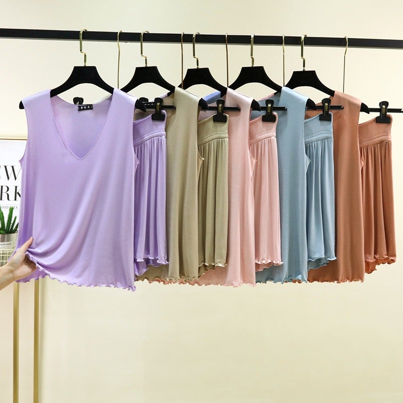 Women's Modal Pajama Set - V-Neck Tank Top and High-Waist Shorts - Image 1